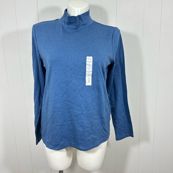 NEW Croft & Barrow Women’s Liam Blue Long Sleeve Mock Neck Tee Shirt Cotton - Picture 1 of 5